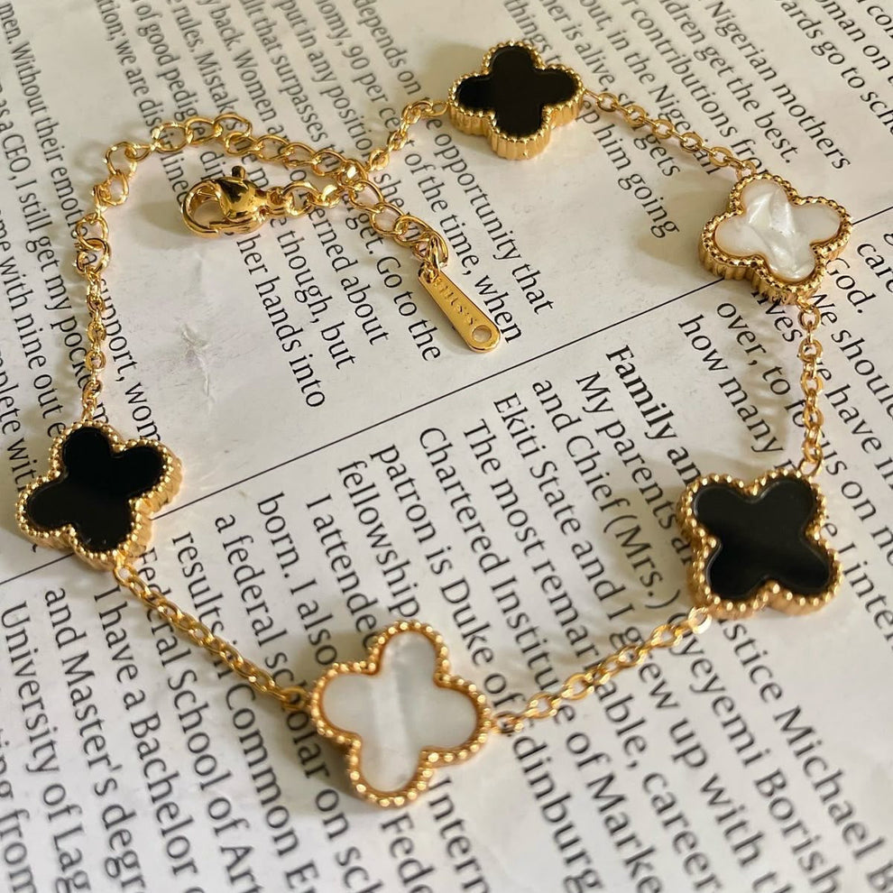 5 Clove Bracelet stainless steel Doubel Side Clover Braslet (free gift)