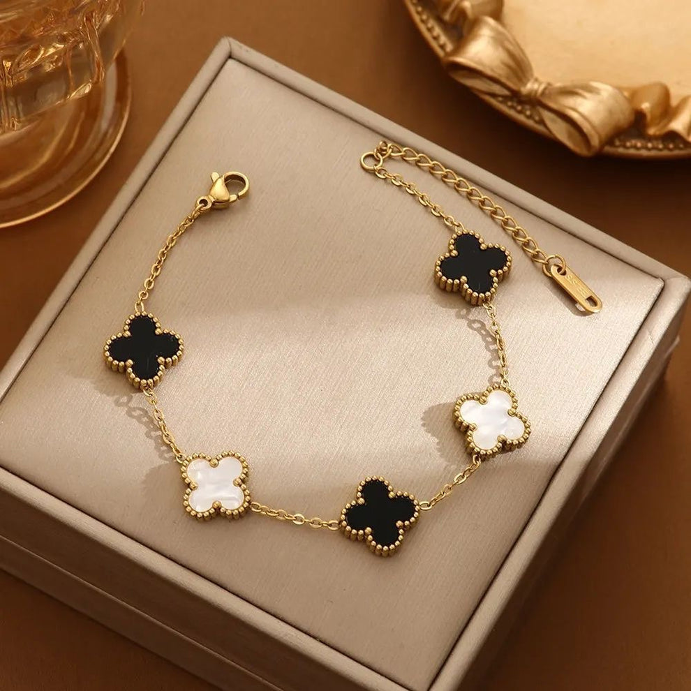 5 Clove Bracelet stainless steel Doubel Side Clover Braslet (free gift)