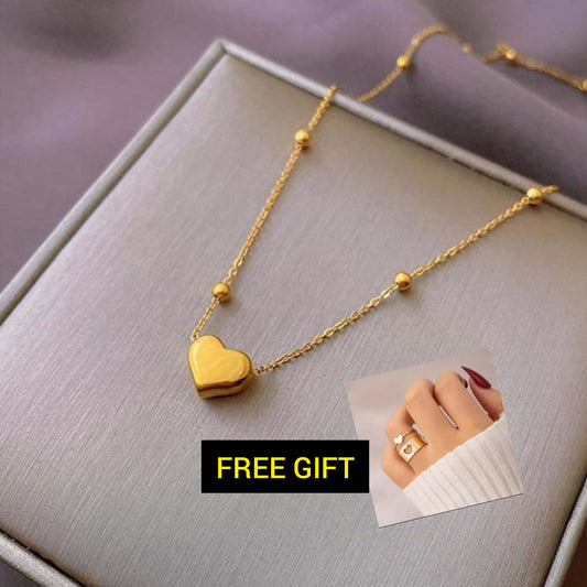 Gold Plated Heart Necklace for Women – Stainless Steel (free gift)