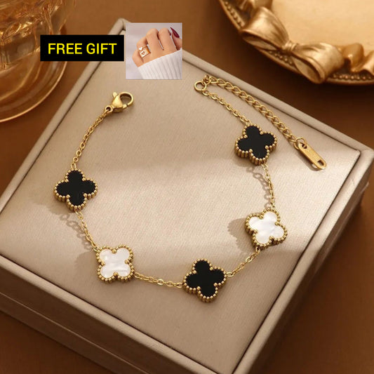 5 Clove Bracelet stainless steel Doubel Side Clover Braslet (free gift)